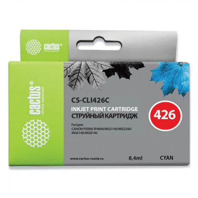 Картридж струйный CACTUS (CS-CLI426C) для CANON Pixma MG5140/MG5240/MG6140/MG8140, голубой Картридж струйный CACTUS (CS-CLI426C) для CANON Pixma MG5140/MG5240/MG6140/MG8140, голубой