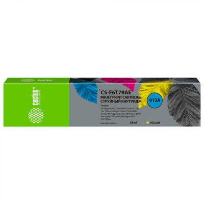 Изображение: Картридж струйный CACTUS (CS-F6T79AE) 913A для HP PW 352dw/377dw/Pro 477dw/452dw, желтый, 55 мл