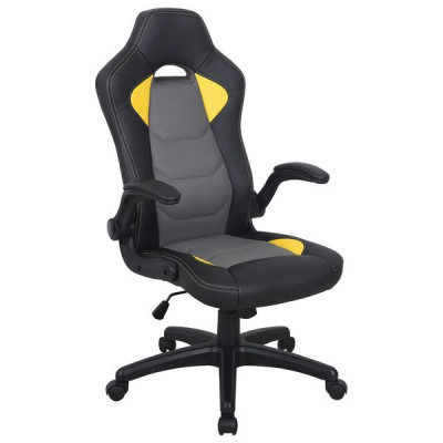 Изображение: Кресло компьютерное BRABIX "Skill GM-005", откидные подлокотники, экокожа, черное/желтое, 532494