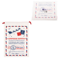 Подарочный мешок (1 шт.) новогодний, 40х60 см, "Почта Деда Мороза", полиэстер, хлопок, ЗОЛОТАЯ СКАЗКА, 592538