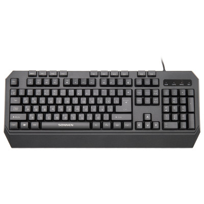 Изображение: Клавиатура проводная SONNEN KB-7700, USB, 104 клавиши + 10 программируемых клавиш, RGB, черная, 513512