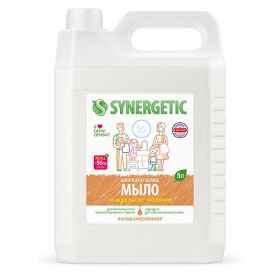 Изображение: Мыло жидкое 5 л SYNERGETIC "Миндальное молочко", гипоаллергенное, биоразлагаемое, 105506