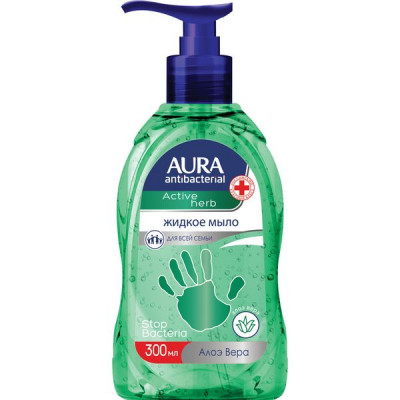 Мыло-крем жидкое, 300 мл, AURA "Antibacterial", антибактериальное, "Экстракт алоэ", дозатор, 28427, 6514 Мыло-крем жидкое, 300 мл, AURA "Antibacterial", антибактериальное, "Экстракт алоэ", дозатор, 28427, 6514