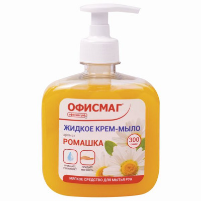Мыло-крем жидкое 300 г ОФИСМАГ, "Ромашка", дозатор, 606783 Мыло-крем жидкое 300 г ОФИСМАГ, "Ромашка", дозатор, 606783