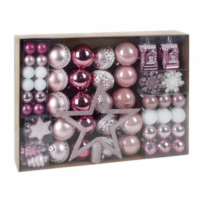 Изображение: Шары новогодние ёлочные "Elegant Pink" 77 предметов, розовый/белый, ЗОЛОТАЯ СКАЗКА, 591715