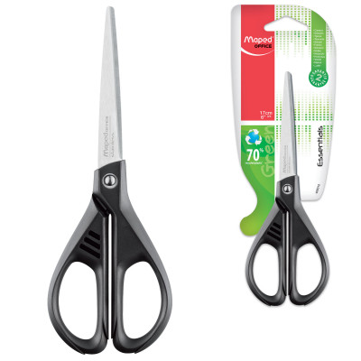Изображение: Ножницы MAPED (Франция) "Essentials Green", 170 мм, черные, картонная упаковка с европодвесом, 467010, 468010