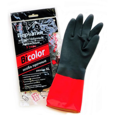 Изображение: Перчатки МНОГОРАЗОВЫЕ латексные BiColor черно-красные, хлопчатобумажное напыление, размер 9-10, XL (очень большой), вес 70 г, КП, 139469