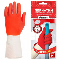 Перчатки МНОГОРАЗОВЫЕ латексные БИКОЛОР ПРОЧНЫЕ, бело-красные, размер 7-8, M (средний), вес 70 г, Komfi, ADM, 25813