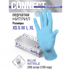 Перчатки нитриловые смотровые 100 пар (200 штук), размер 7-8, М (средний), голубые, CONNECT, CON-N2-INT-02