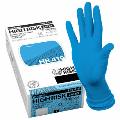 Изображение: Перчатки латексные смотровые MANUAL HIGH RISK HR419 Австрия 25 пар (50 шт.), размер S (малый)