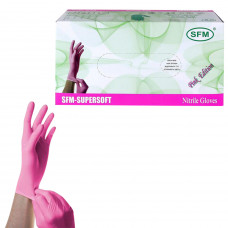 Перчатки нитриловые смотровые SFM Supersoft PINK, 100 пар (200 шт.), размер L (большой), розовые
