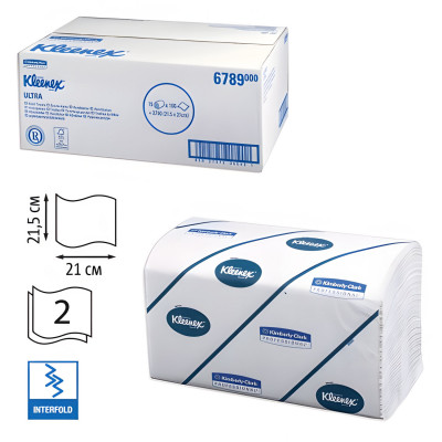 Изображение: Полотенца бумажные 186 шт., KIMBERLY-CLARK Kleenex, КОМПЛЕКТ 15 шт., Ultra, 2-х слойные, белые, 21х21,5 см, Interfold (601533-534)6789