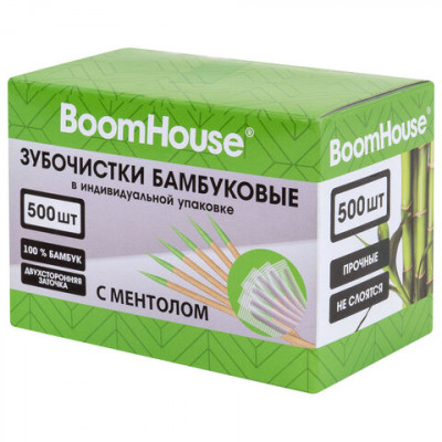 Изображение: Зубочистки с МЕНТОЛОМ бамбуковые 500 шт. в индивидуальной упаковке, BOOMHOUSE (БУМХАУС), 701952