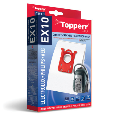 Изображение: Мешок для пылесоса (пылесборник) синтетический TOPPERR EX10, ELECTROLUX, PHILIPS, КОМПЛЕКТ 4 шт., 1404