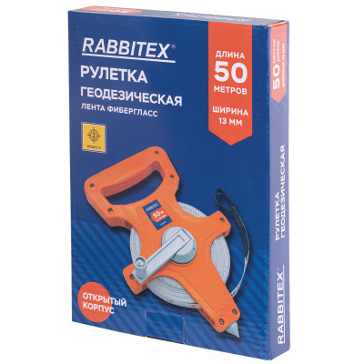 Изображение: Рулетка геодезическая 50 м х 13 мм, лента фибергласс, открытый корпус, RABBITEX (РАББИТЕКС), 671368