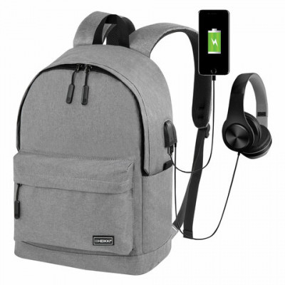 Изображение: Рюкзак HEIKKI ACTIVE (ХЕЙКИ) универсальный, отделение для ноутбука, USB-порт, серый, 44х31х14 см, 272561