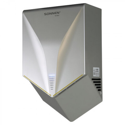 Изображение: Сушилка для рук ВЫСОКОСКОРОСТНАЯ SONNEN HSD-A1011, 1000 Вт, 90 м/с, IPX4, пластик, серебристая, 701867