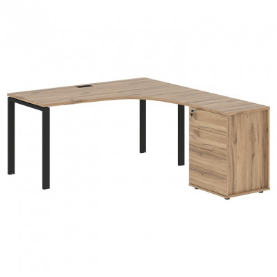 Изображение: Стол эргономичный с тумбой EDIS U EUCET 1518(R), правый, дуб денвер светлый/черный, 1560х1880х750 мм