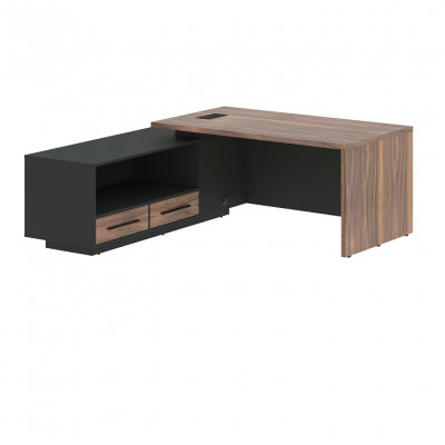 Изображение: Стол руководителя VELION VENEER VRCT 1919(L), американский орех/черный матовый/яшма черный, 1900х1900х750 мм