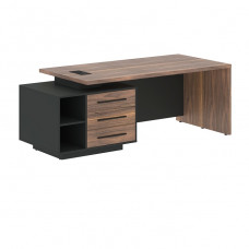 Стол руководителя VELION VENEER VRCT 2190(L), американский орех/черный матовый/яшма черный, 2100х900х750 мм