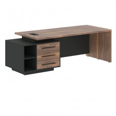Стол руководителя VELION VENEER VRCT 2390(L), американский орех/черный матовый/яшма черный, 2300х900х750 мм