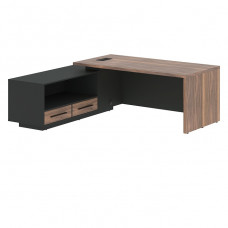 Стол руководителя VELION VENEER VRCT 2119(L), американский орех/черный матовый/яшма черный, 2100х1900х750 мм
