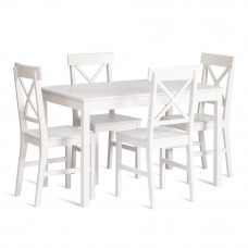 Обеденный комплект Хадсон (стол + 4 стула)/ Hudson Dining Set (mod.0102) МДФ/тополь/меламин, стол: 118х74х73см, стул: 42,5x46,5x93,5см, White (белый)