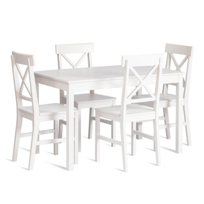 Изображение: Обеденный комплект Хадсон (стол + 4 стула)/ Hudson Dining Set (mod.0102) МДФ/тополь/меламин, стол: 118х74х73см, стул: 42,5x46,5x93,5см, White (белый)