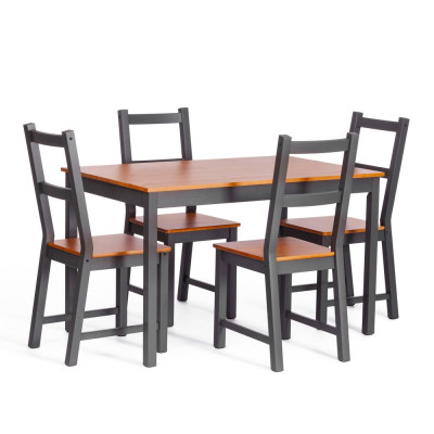 Изображение: Обеденный комплект Соната (стол + 4 стула) / Sonata dining set массив сосны, стол: 120х75х73см стул :41х50х95см, антик /графит
