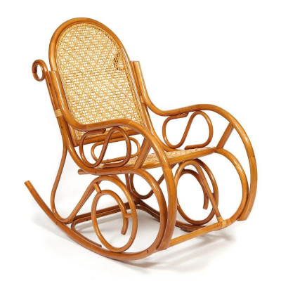 Изображение: Кресло-качалка MILANO (разборная) / без подушки / ротанг top quality, 58x136x103см, Cognac (коньяк)