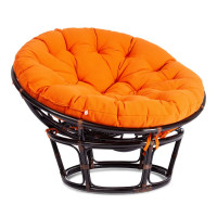 Кресло PAPASAN/ПАПАСАН 23/01 W /с подушкой/ диаметр подушки 122см, 115х101х104см, Antique brown (античный черно-коричневый), ткань Оранжевый,