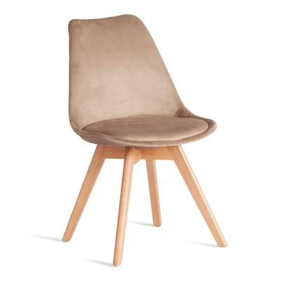 Изображение: Стул TULIP SOFT (mod. 053V) дерево/пластик/вельвет, 49,5x54,5x84см, Бежевый (HLR 12)/натуральный